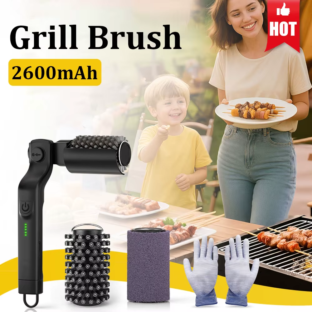 2600Mah Electric Grill Brush, Cordless Rechargeable Grill Cleaning Brush with Stainless Steel Brush Head, Cleaner for BBQ Grate